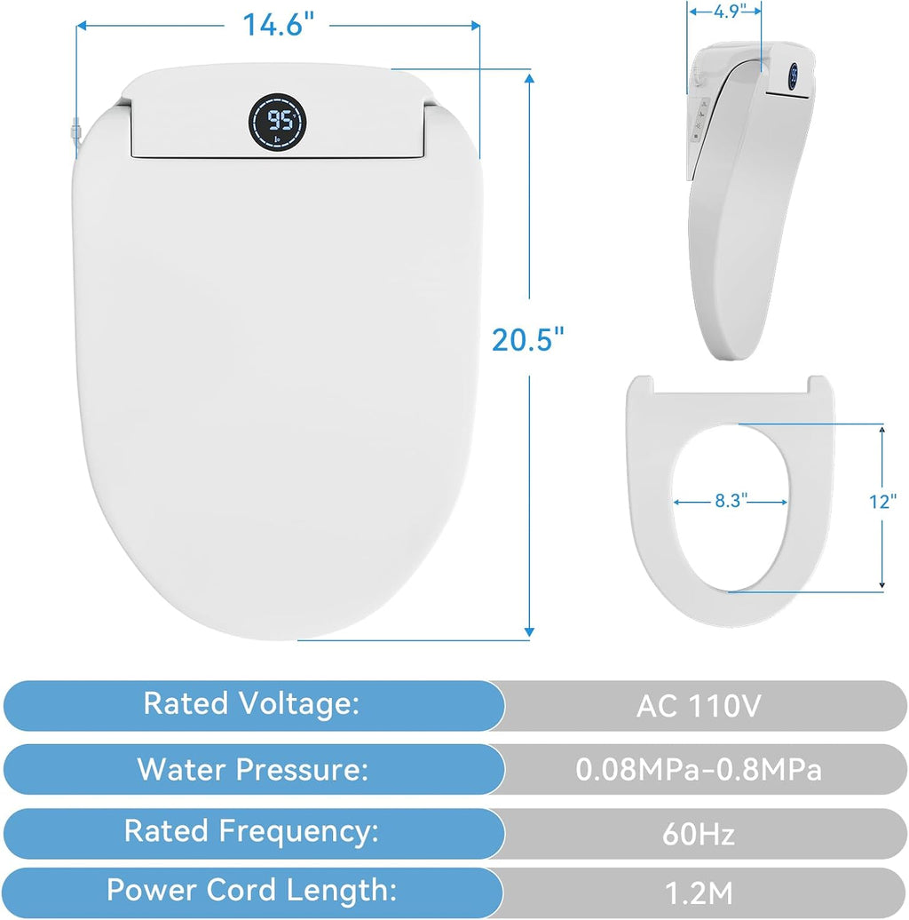 TOTTE Smart Bidet Toilet Seat with Auto Open/Close Lid - Elongated Heated Seat, Instant Warm Water & Air Dryer, Remote Control, Stainless Steel Filter, Multiple Wash Modes & ECO Mode