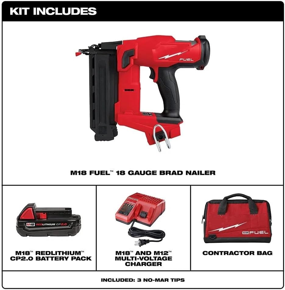 2746-21CT Brushless Cordless Brad Nailer for Milwaukee M18 18V FUEL 18-Gauge Brad Nailer Kit