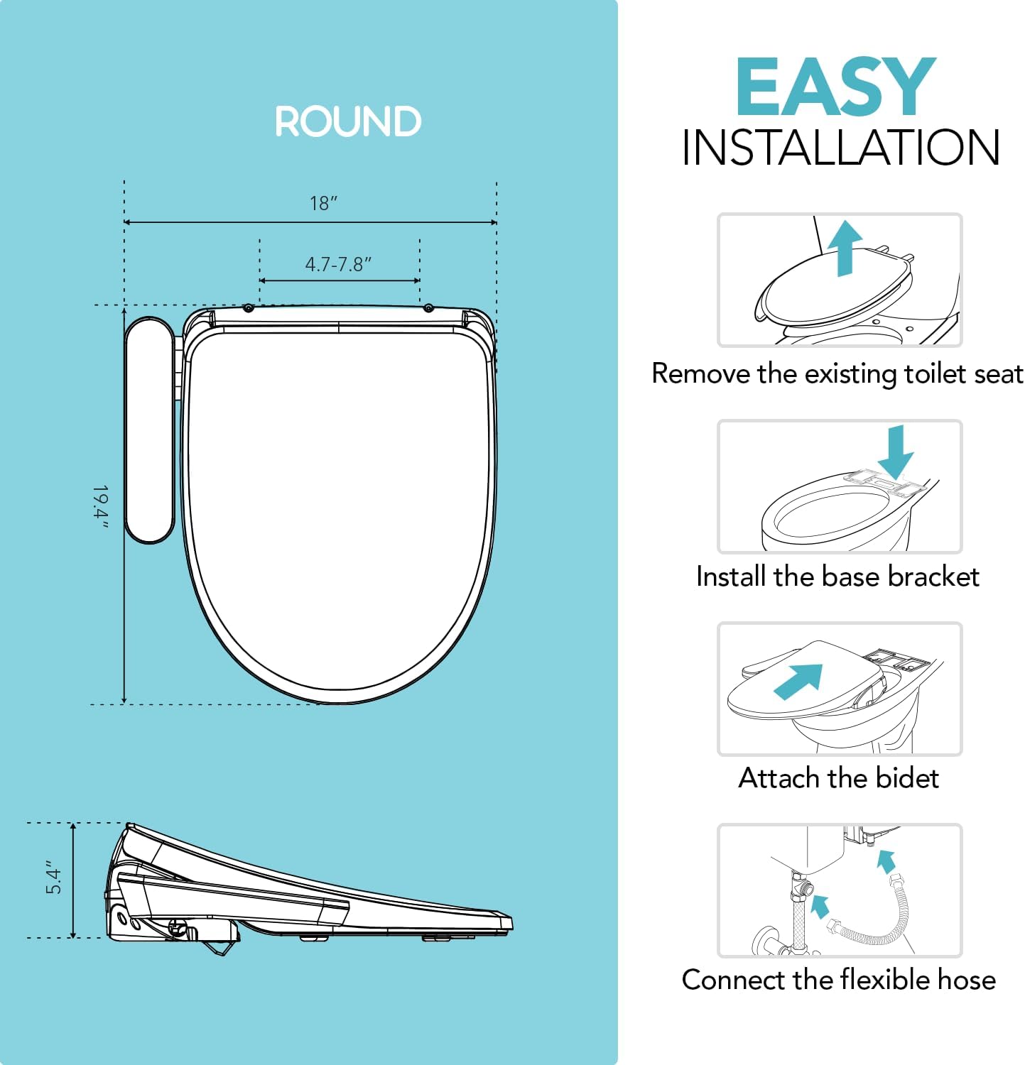 Barumi Bidet [BM-4001], Electric Bidet Toilet Seat, Heated Seat, Warm Water, Position Control, Eco-Mode, Self Cleaning