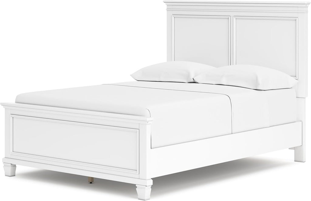 Signature Design by Ashley Fortman Transitional Full Panel Bed with Tapered Feet, Foundation or Box Spring Needed, White