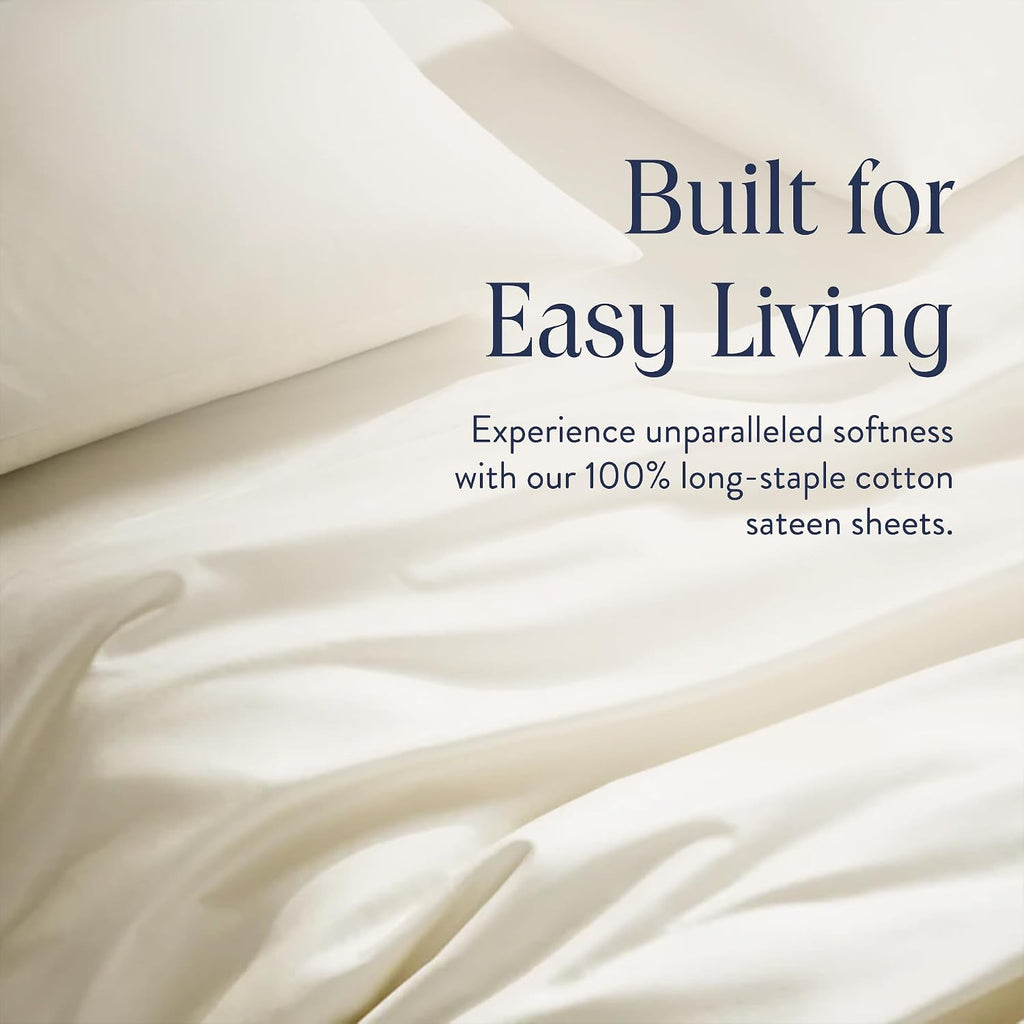 Brooklinen Luxury Sateen 4 Piece Sheet Set - 100% Cotton Bed Sheets, Soft & Durable California King Size Sheets Set in Cream, Oeko-TEX Certified Bedding Set,1 Fitted Sheet,1 Flat Sheet,2 Pillowcases
