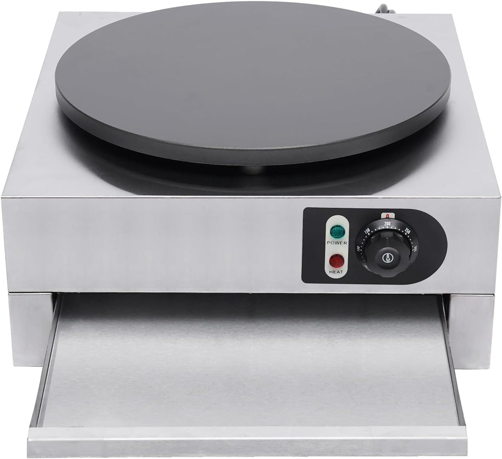 Electric Crepe Pancake Maker, 16 Inch Cast Iron Baking Pan Crepe Griddle Electric Crepe Machine Maker, Nonstick Commercial Crepe Maker, Temp. Range 122-572℉ for Crepes, Tortillas, Blintzes