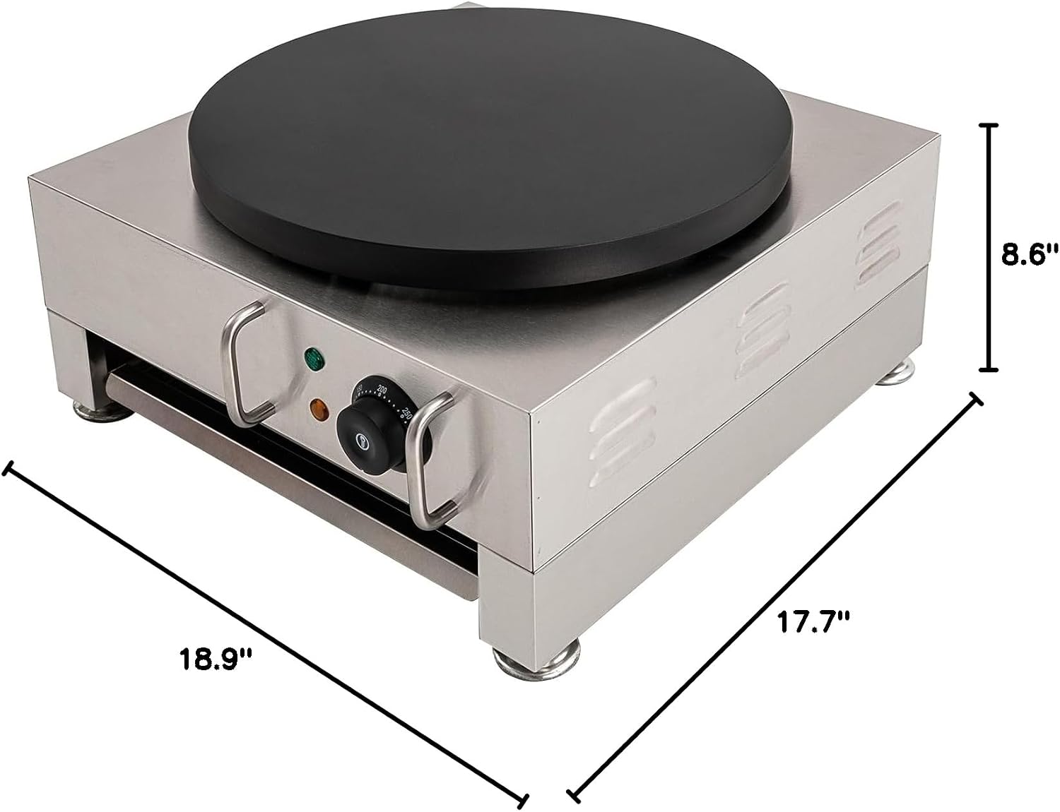 16-Inch Electric Crepe Maker 2200W Commercial Griddle Machine, Flat Plate Crepe Griddle Non-stick Cast Iron Suace with Adjustable Temp Desktop Circular Pancake Stove