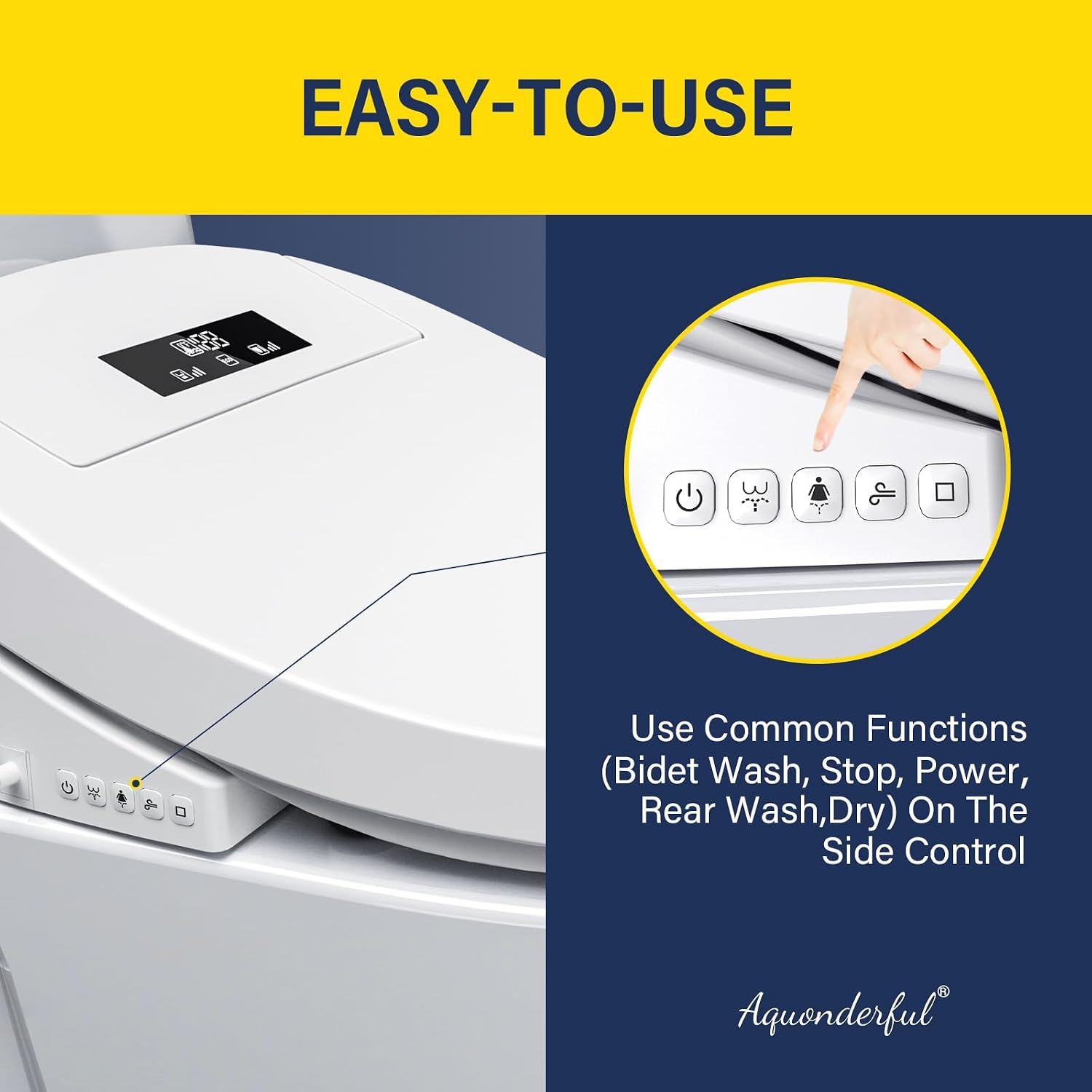 Bidet Toilet Seat with Adjustable Heated Seat & Water, Air Dryer, Quiet Close Lid, Wireless Remote - Electric Bidet Seat 201SP (Elongated)