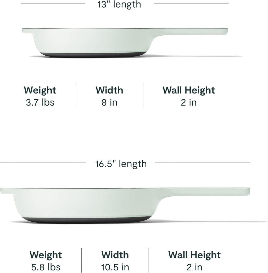 Caraway Cast Iron Skillet Set - 8' & 10.5' Enameled Cast Iron Pan With 3 Layer Enamel Coating - No Seasoning Required - Compatible With All Stovetops - Free From Forever Chemicals - Mist