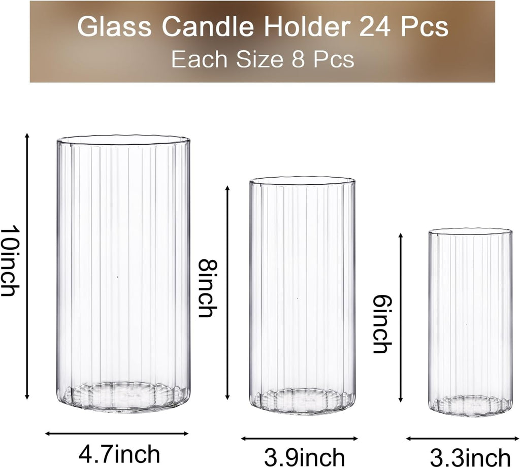 PHOSPHOR 24 Pcs Hurricane Candle Holders for Pillar Candle 6'', 8'', 10'' Tall Glass Cylinder Centerpieces Vases Floral