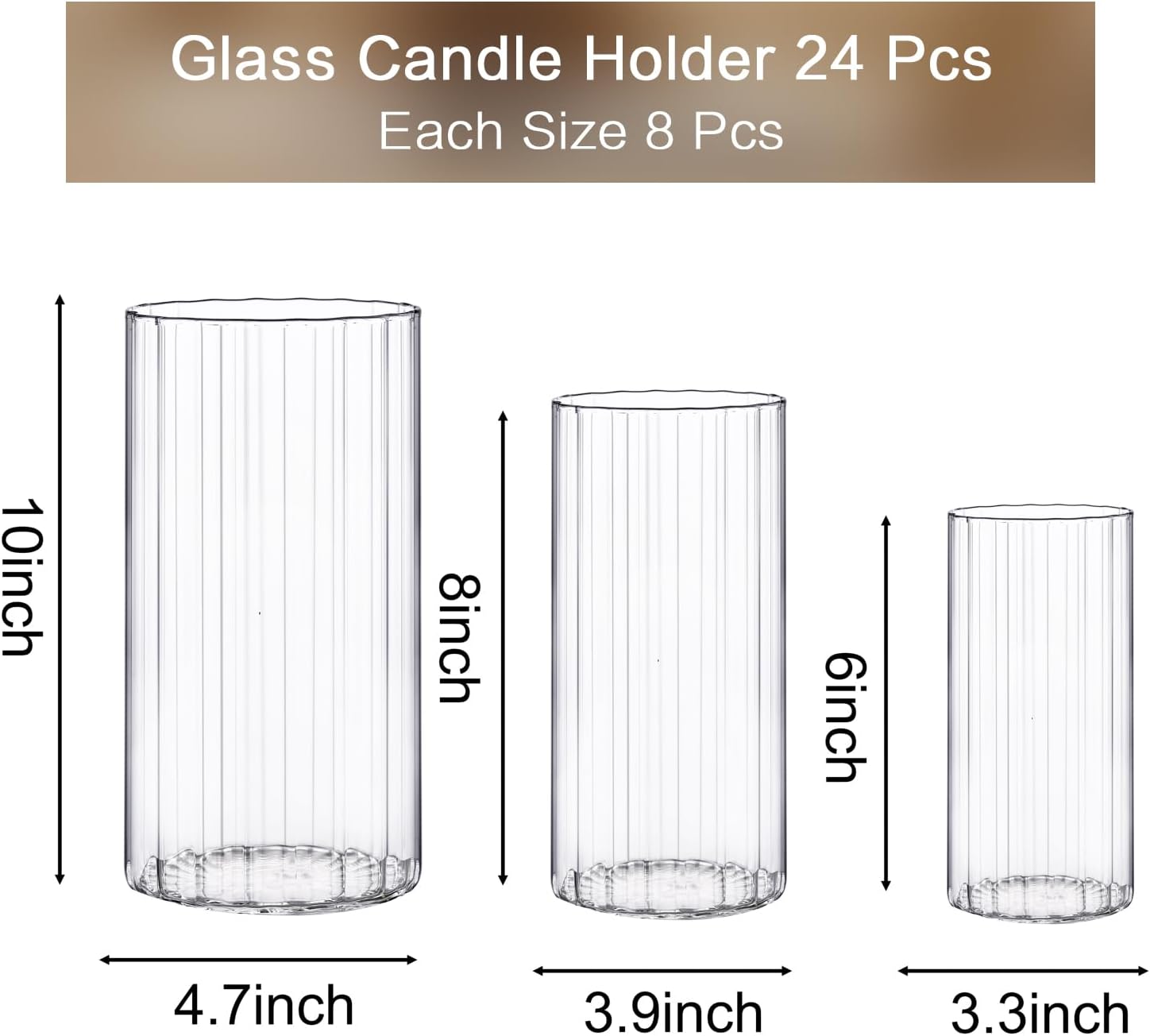 PHOSPHOR 24 Pcs Hurricane Candle Holders for Pillar Candle 6'', 8'', 10'' Tall Glass Cylinder Centerpieces Vases Floral