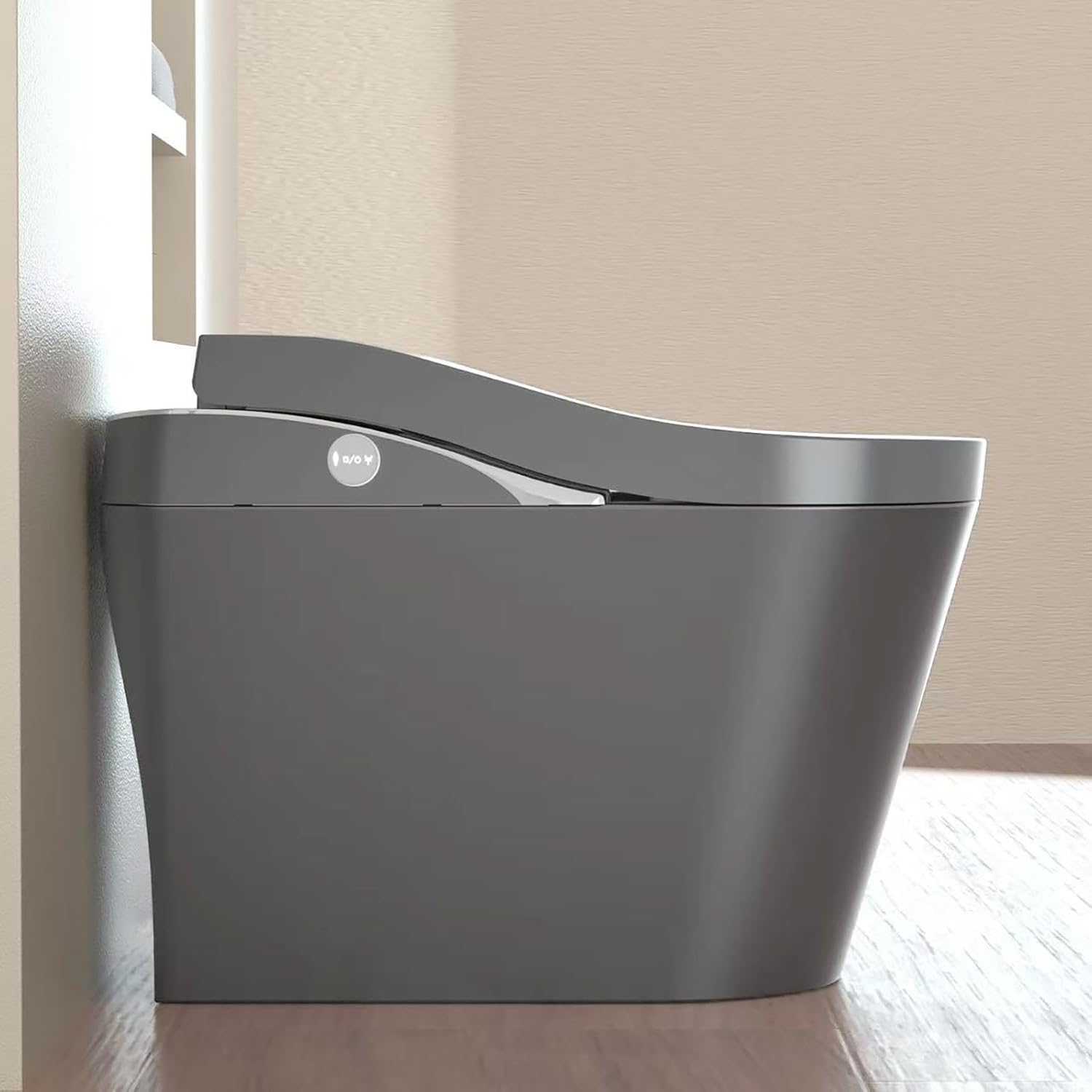 Tankless Smart Toilet With Bidet, Auto Flush, Auto Open,Close,Heated Seat, Warm Water and Dry, Foam Shield Function White, Matte Grey