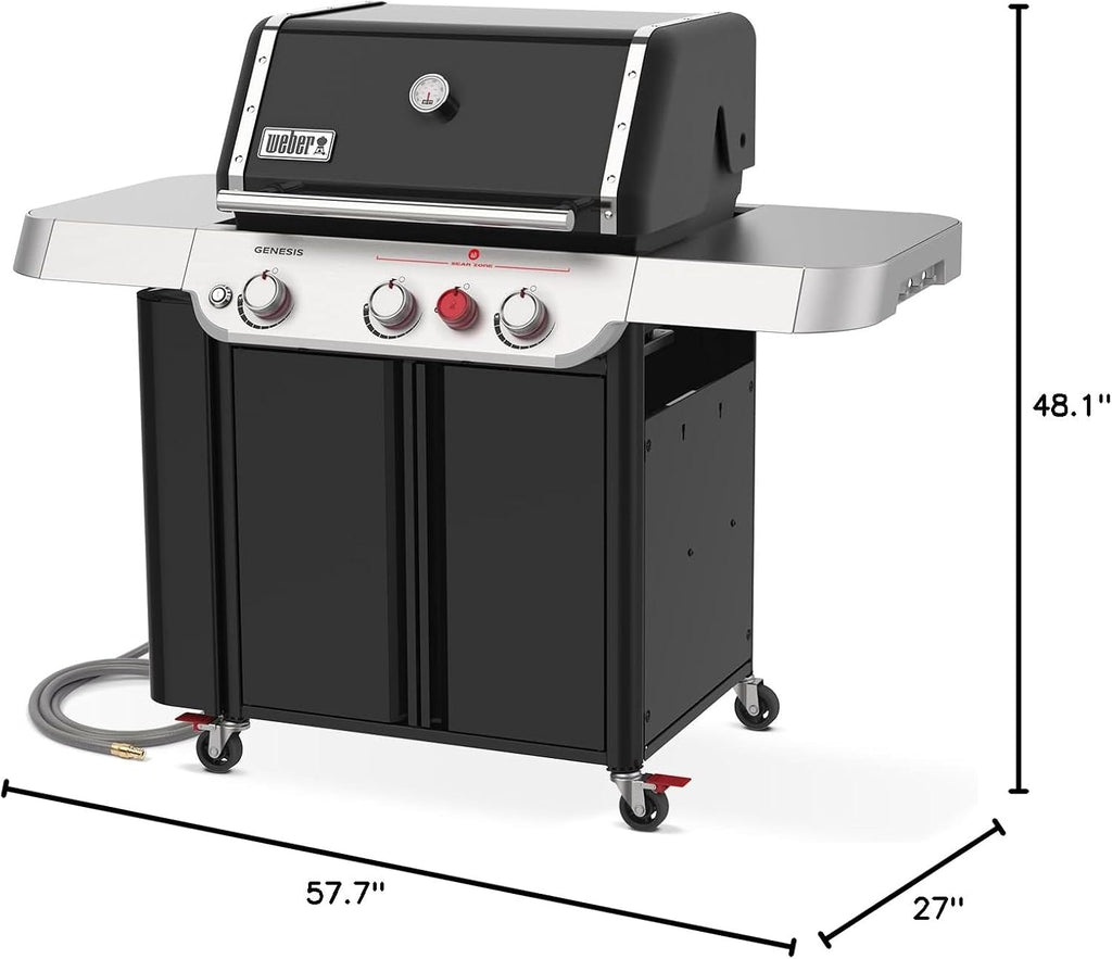 Weber Genesis E-330 Natural Gas Grill for Outdoor Cooking, 3 Burners, Black – Porcelain-Enameled Cast-Iron Grates, PureBlu Burners & Sear Zone