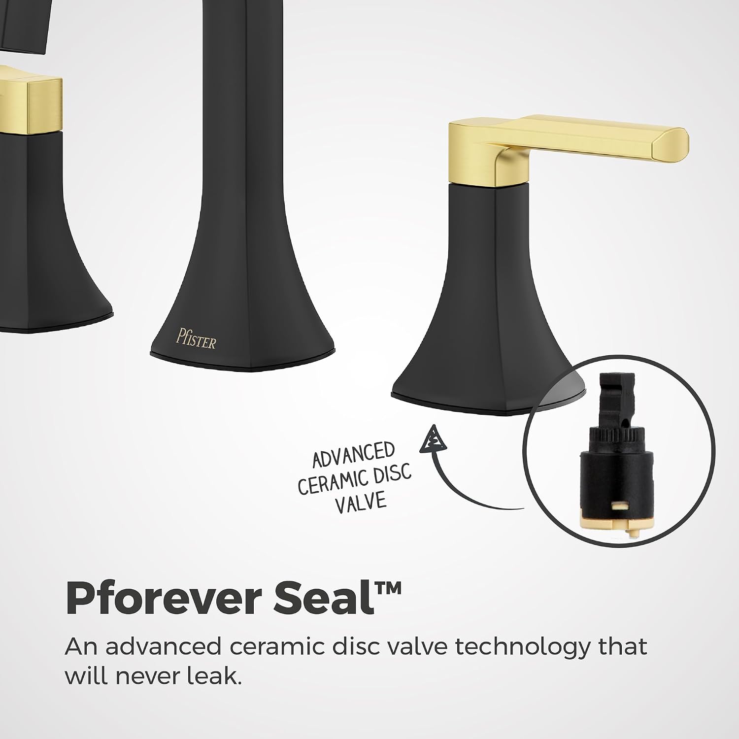 Pfister Vaneri Bathroom Sink Faucet 8 in Widespread 2-Handle 3-Hole NSF Certified Water-Efficient Matte Black and Brushed Gold Finish Push & Seal Drain LF049VRIBBG