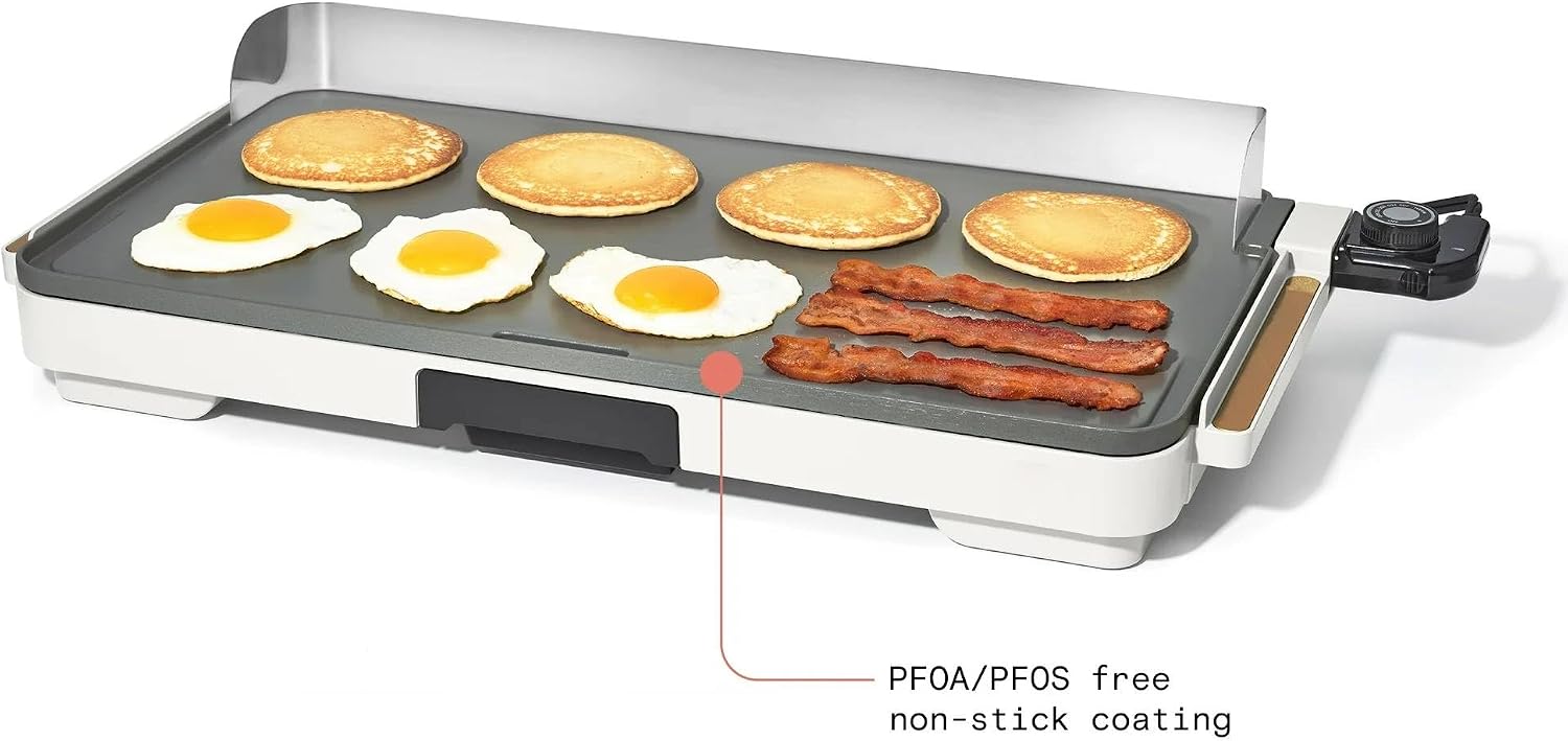 XL Electric Griddle 12' x 22' – Non-Stick, Family Size, Adjustable Temperature, Removable Drip Tray (White Icing)