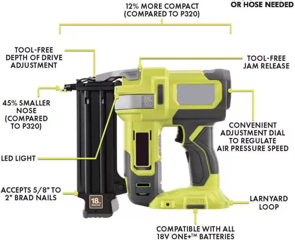 P321-PCL424B Fits for RYOBI 18V 18-Gauge Cordless AirStrike Brad Nailer with Compact Fixed Base Router (Tools Only)