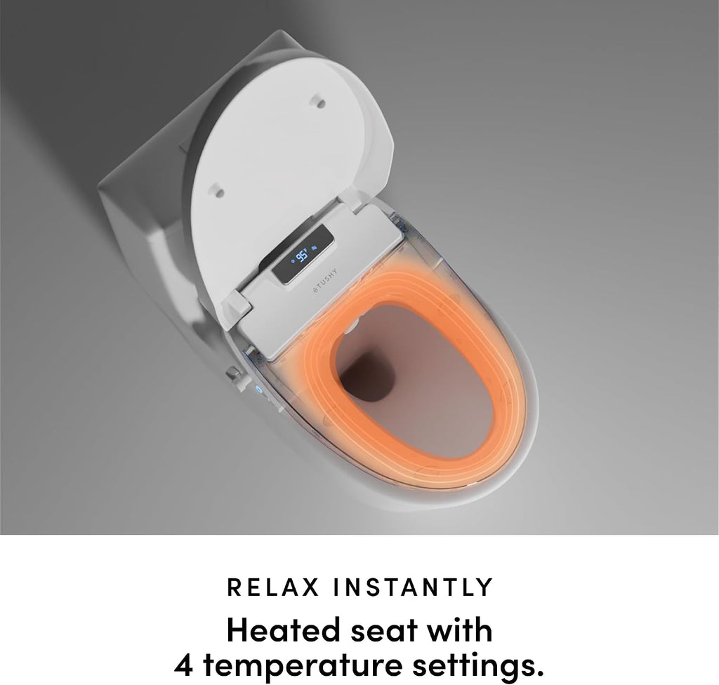TUSHY Aura Luxury Electric Bidet Seat: Heated Toilet Seat with Temperature Control, Self-Cleaning Nozzle, Instant Adjustable Warm Water & Dryer (Remote Control & Auto Open, Soft Close Lid), Elongated