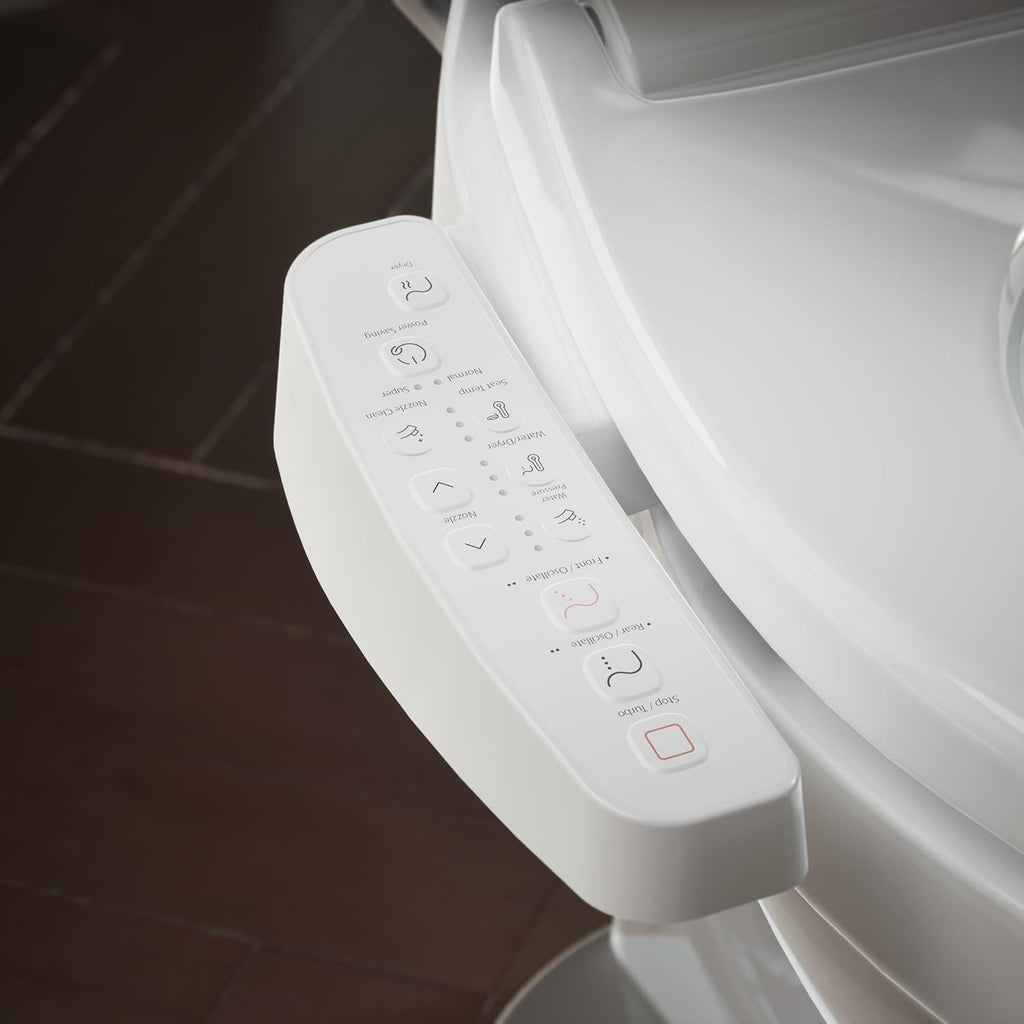 Kohler PureWash E580 Elongated Bidet Toilet Seat, White, Quiet-Close Lid Prevents Slamming, Self-Cleaning Wand, Adjustable Water Pressure with Multiple Cleansing Options