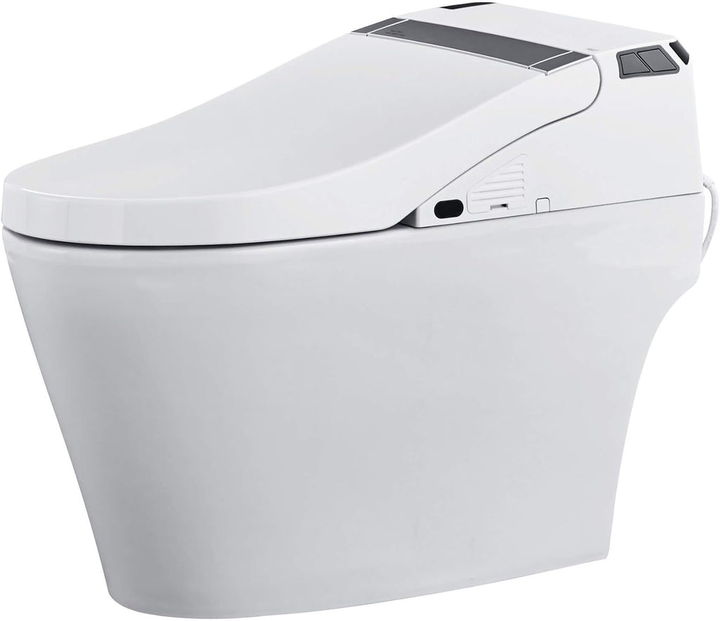 Elongated Smart Bidet Toilet Seat with Dual Flushing - One Piece Heated Toilet Seat Air Dryer - Tankless Toilet Bidet with 6 Levels of Seat and Wind Temperature