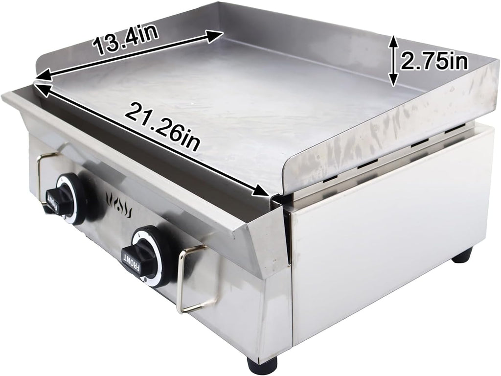 Commercial Griddle Countertop Griddle LPG Gas Grill Griddle Outdoor Flat Top Grill Griddle 2800Pa with Low Pressure Valve Adjustable Temperature 122°F-572°F (21.26x13.39in Hotplate)