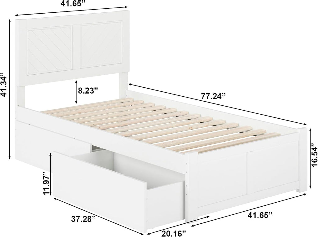 AFI, Canyon Twin Solid Wood Storage Platform Bed with Footboard & Set of 2 Storage Drawers, White