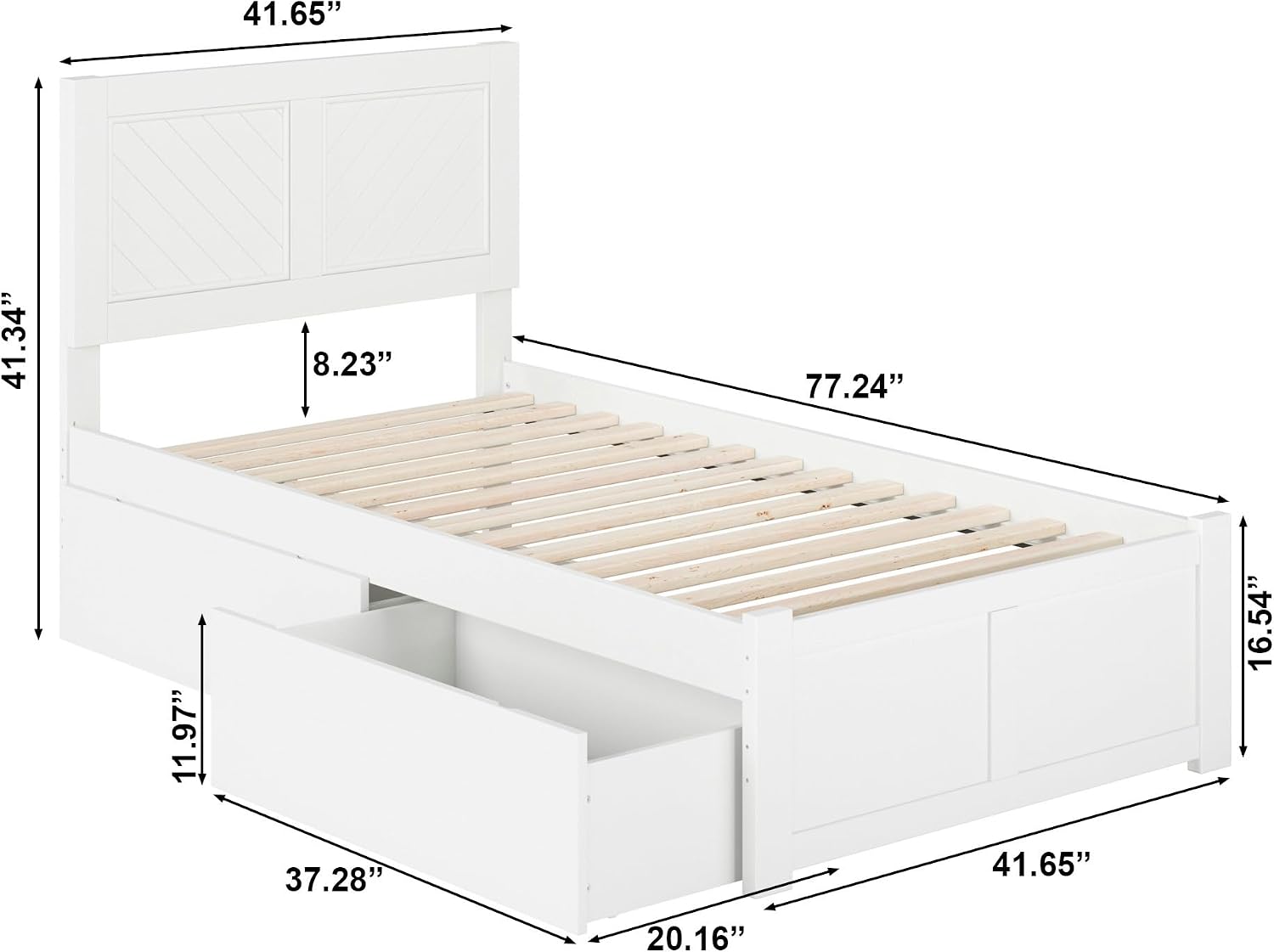 AFI, Canyon Twin Solid Wood Storage Platform Bed with Footboard & Set of 2 Storage Drawers, White