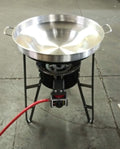 22 Inch Large Mexican Style Concave Comal Griddle Outdoor Cooking Disc Wok Stainless Steel Set Propane Gas Burner Stove and Heavy Duty Metal Stand Tacos Grilling or Stir Fry
