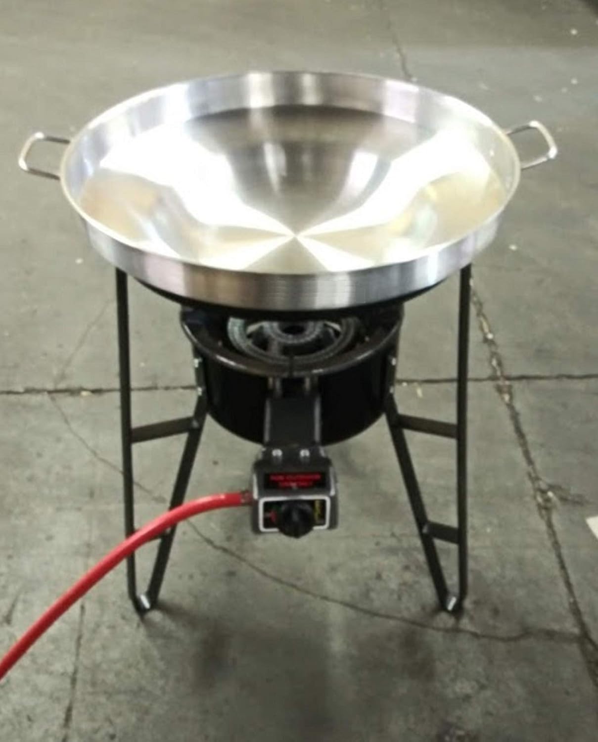22 Inch Large Mexican Style Concave Comal Griddle Outdoor Cooking Disc Wok Stainless Steel Set Propane Gas Burner Stove and Heavy Duty Metal Stand Tacos Grilling or Stir Fry