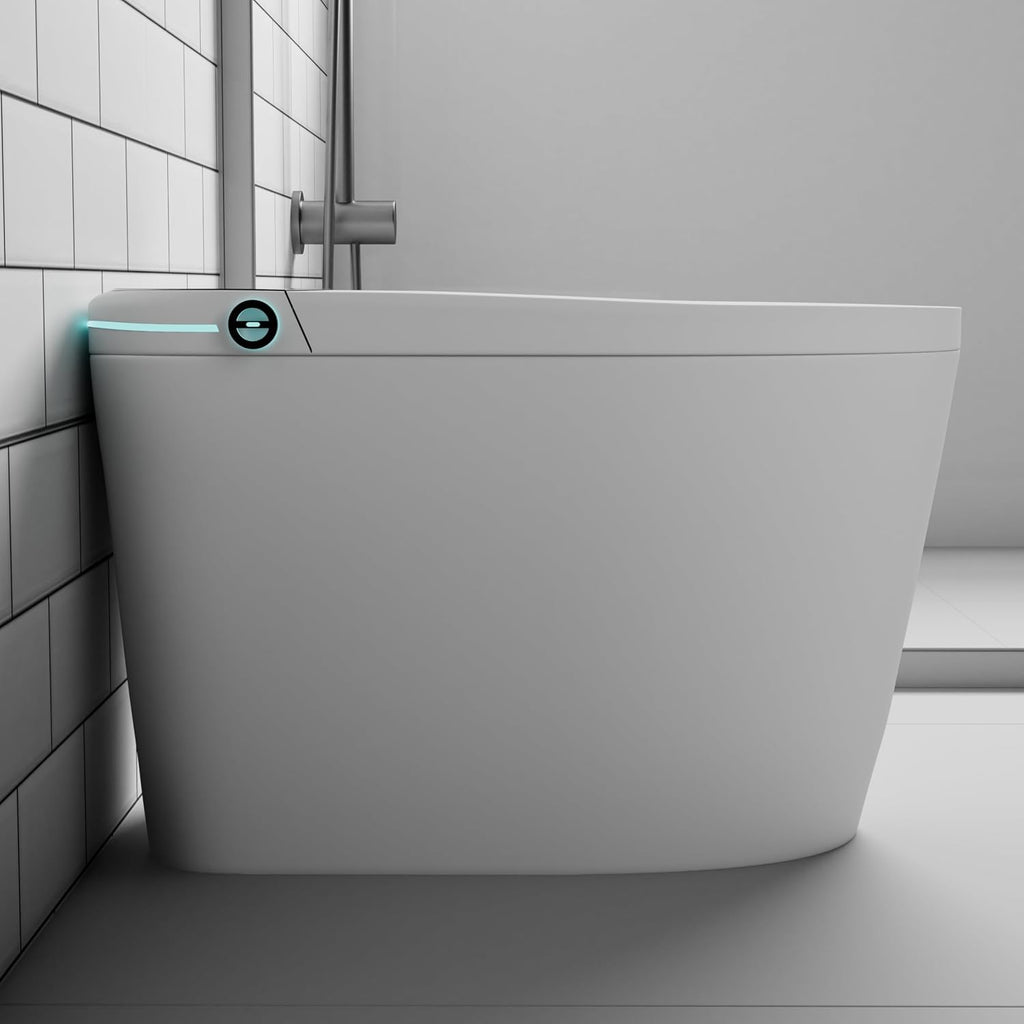 SouNor 12'Rough-in Tankless Smart Toilet with Blue Light Strip,LED Display Warm Air Drying, Heated Bidet Seat,Foot Sensor Flush,Wireless Remote Control,Warm Water Wash,Self-cleaning,Ceramic,White.