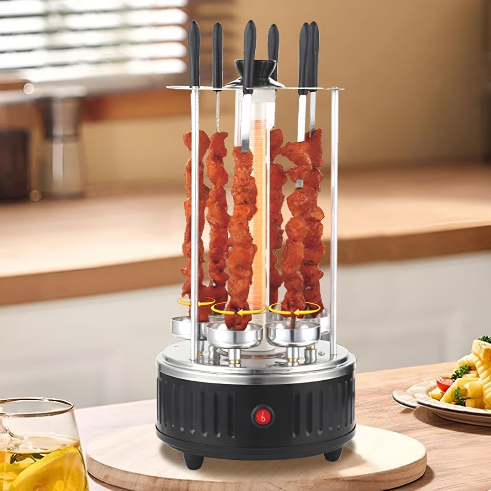 Smokeless Vertical Electric Grill, Electric Griddle Indoor Smokeless Electric Grill, Multifunctional Automatic Rotary Skewer Machine, for Home Party Travel Hiking Camping Garden