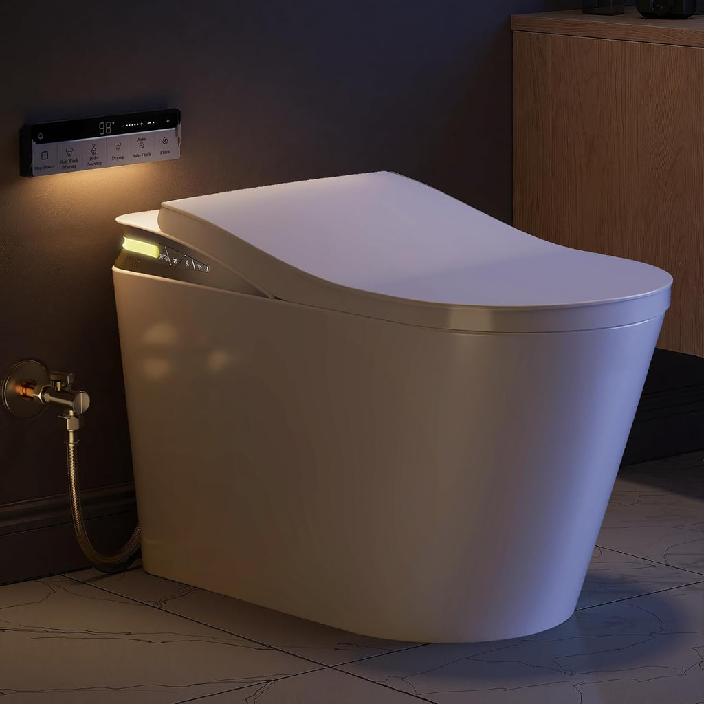 Smart Toilet with Bidet Built-in, Dual Nozzle Feminine Wash & Rear Wash, Auto Open/Close Lid, Heated Seat with Massage Vibration, Foam Shield, One Piece Elongated Toilet, Auto Flush & Dryer