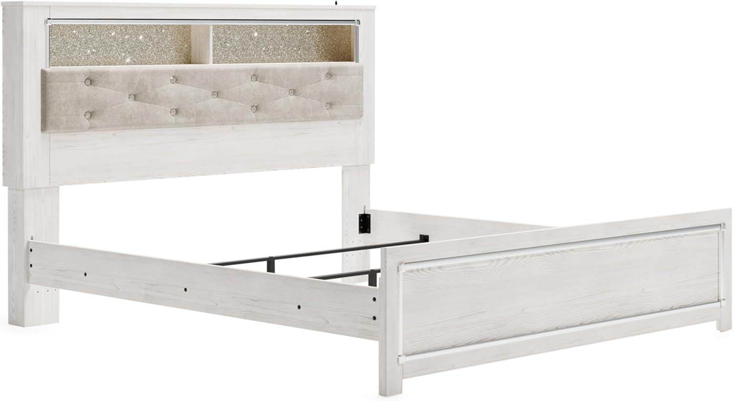 Signature Design by Ashley Altyra Modern King Tufted Panel Bookcase Bed, Foundation or Box Spring Needed, White