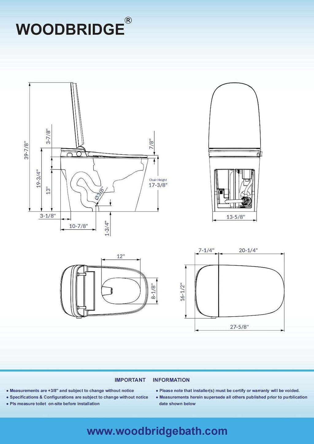 WOODBRIDGE Smart Toilet with 1000g MaP Flush Score, Foam Shield, Moving Dryer, ADA Comfort Height, Auto Flush, Blackout Flush, Auto Open & Close, Heated Seat, Bidet Toilet with Tank Built in (B0930S)