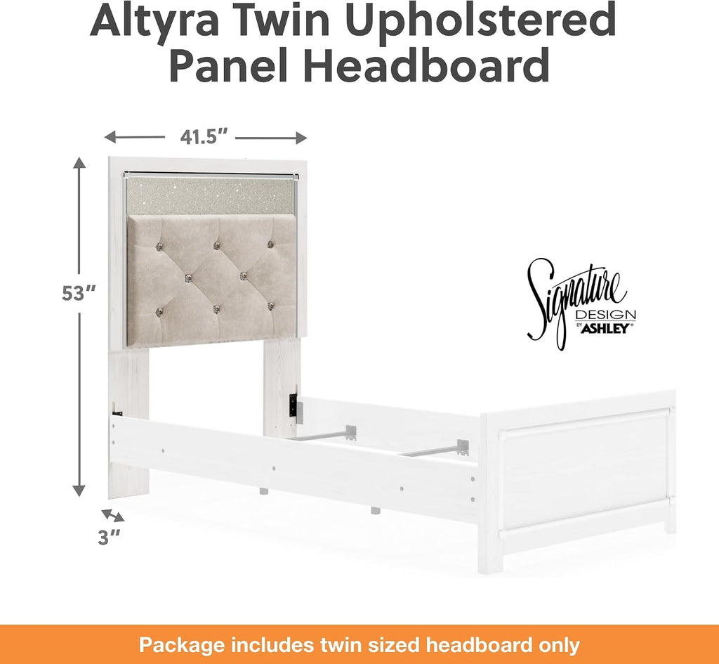 Signature Design by Ashley Altyra Glam Tufted Upholstered Headboard ONLY, Twin, White