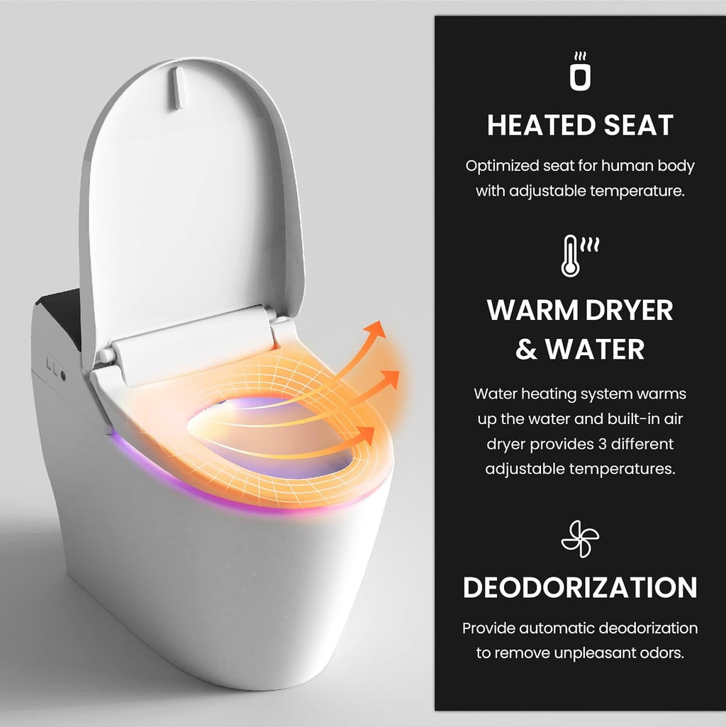 VOVO STYLEMENT TCB-8100B Smart Toilet for bathrooms, Elongated One Piece Toilet, 1.12 GPF, Auto Dual Flush, ADA Chair Height, Heated Seat, Made in Korea