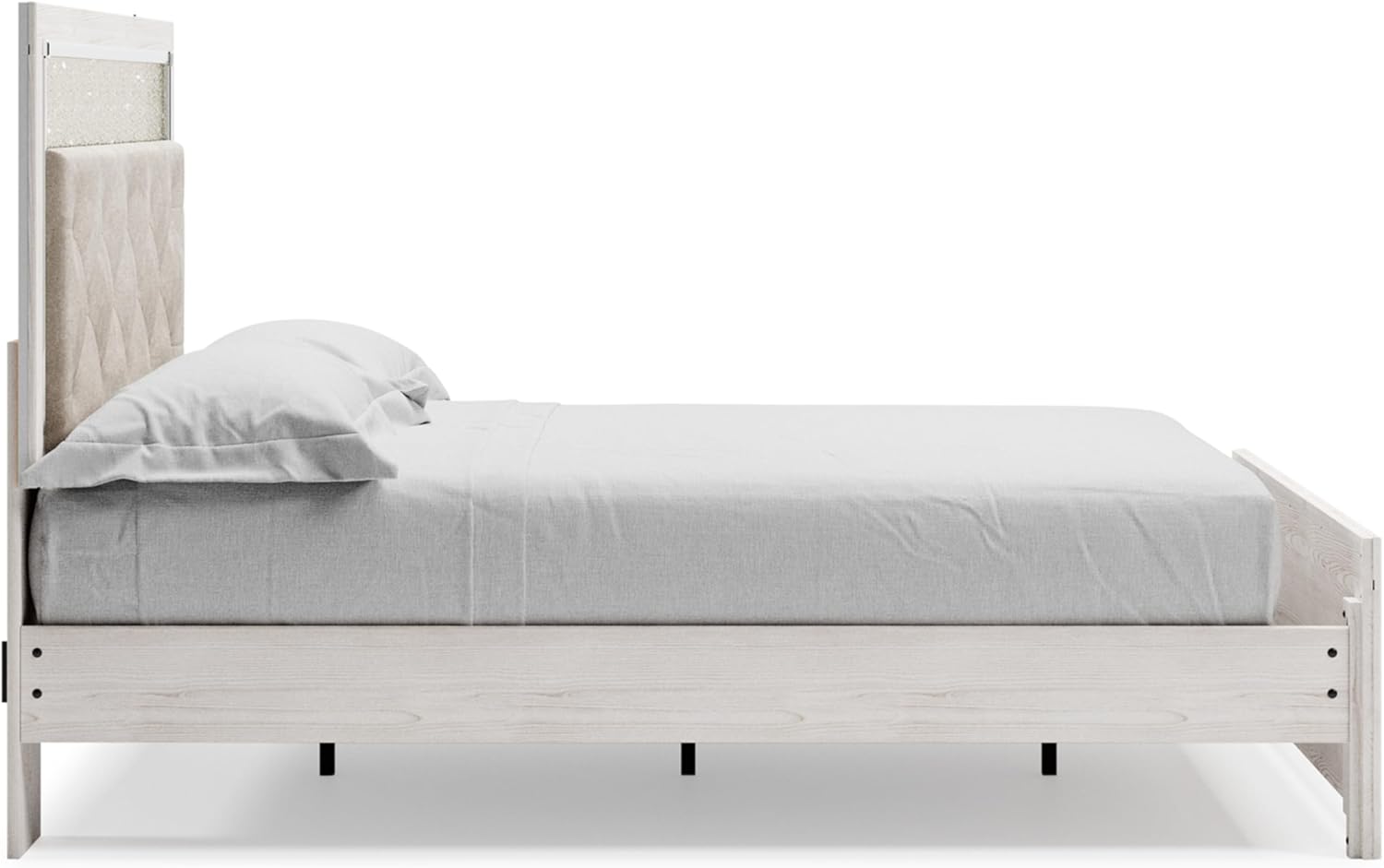 Signature Design by Ashley Altyra Glam Tufted Upholstered Queen Platform Bed with LED Lighting, Foundation or Box Spring Not Needed, White