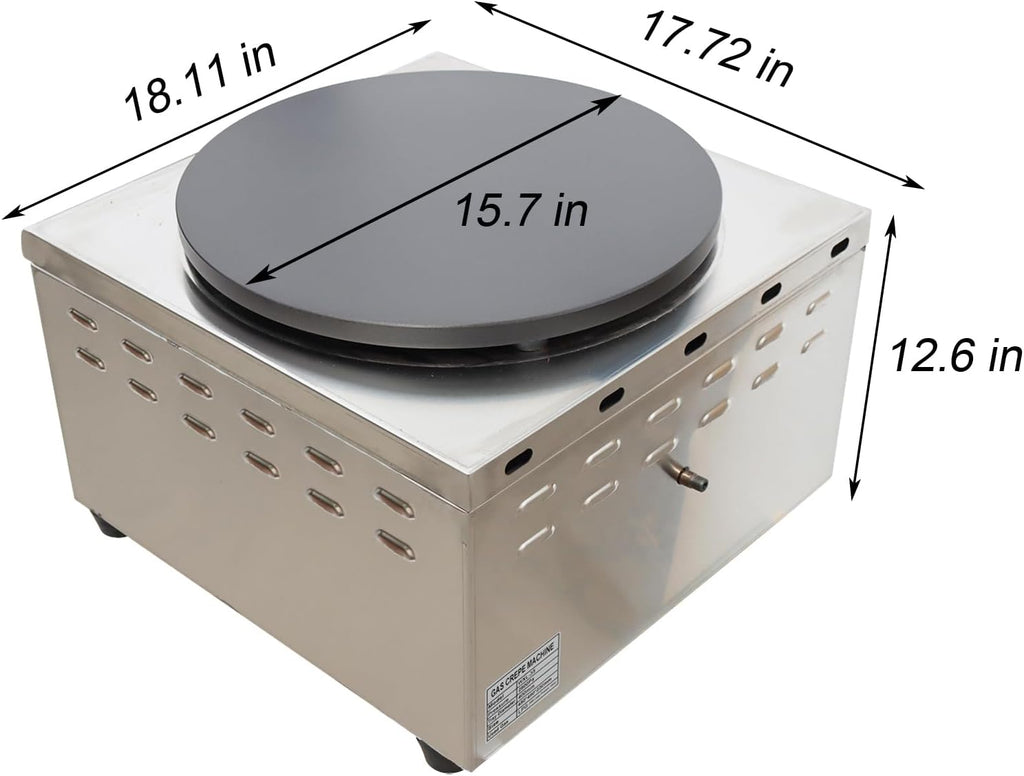 16''Commercial Gas Crepe Makers Machine LPG Gas Pancake Machine Griddle Maker Machine with Low Pressure Valve for Blintzes, Eggs, Tortilla