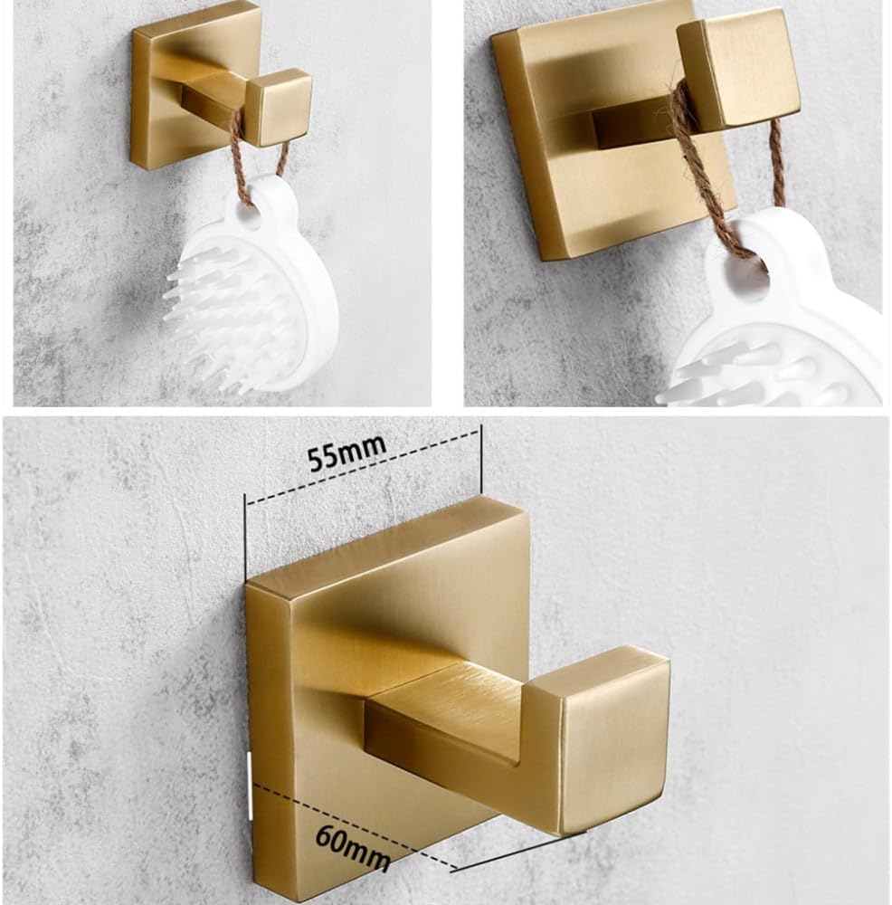 Brushed Gold Bathroom Accessories Set 3-Piece Bathroom Hardware Set Wall Mounted Toilet Paper Holder Hand Towel Ring Robe Hook,BG 3 pcs Set