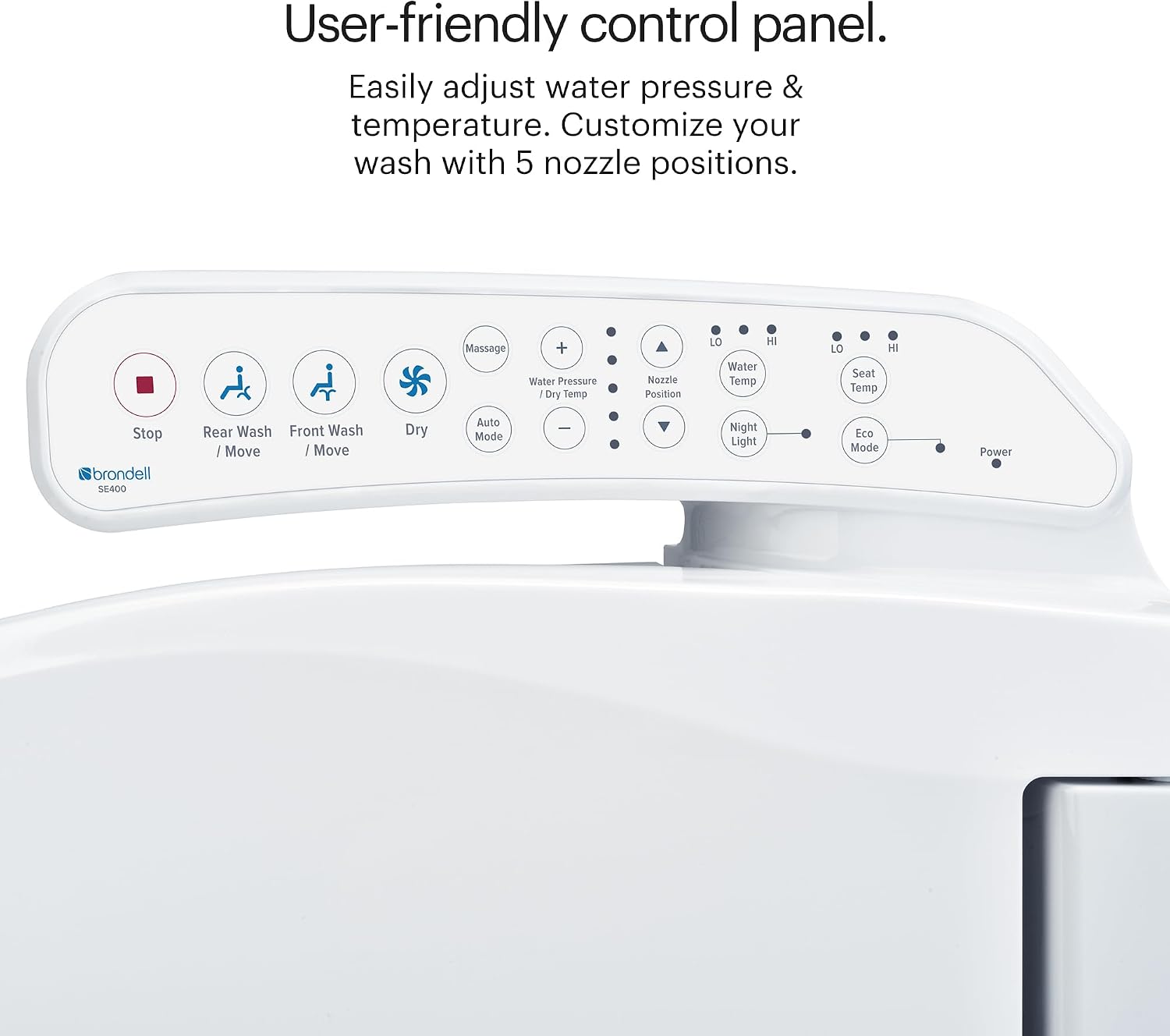 Brondell SE400-EW Swash SE400 Electric Bidet Toilet Seat With Heated Seat, Oscillating Stainless Steel Nozzle, Warm Air Dryer, Night Light, Gentle Close Lid, White Side Arm Control, Elongated