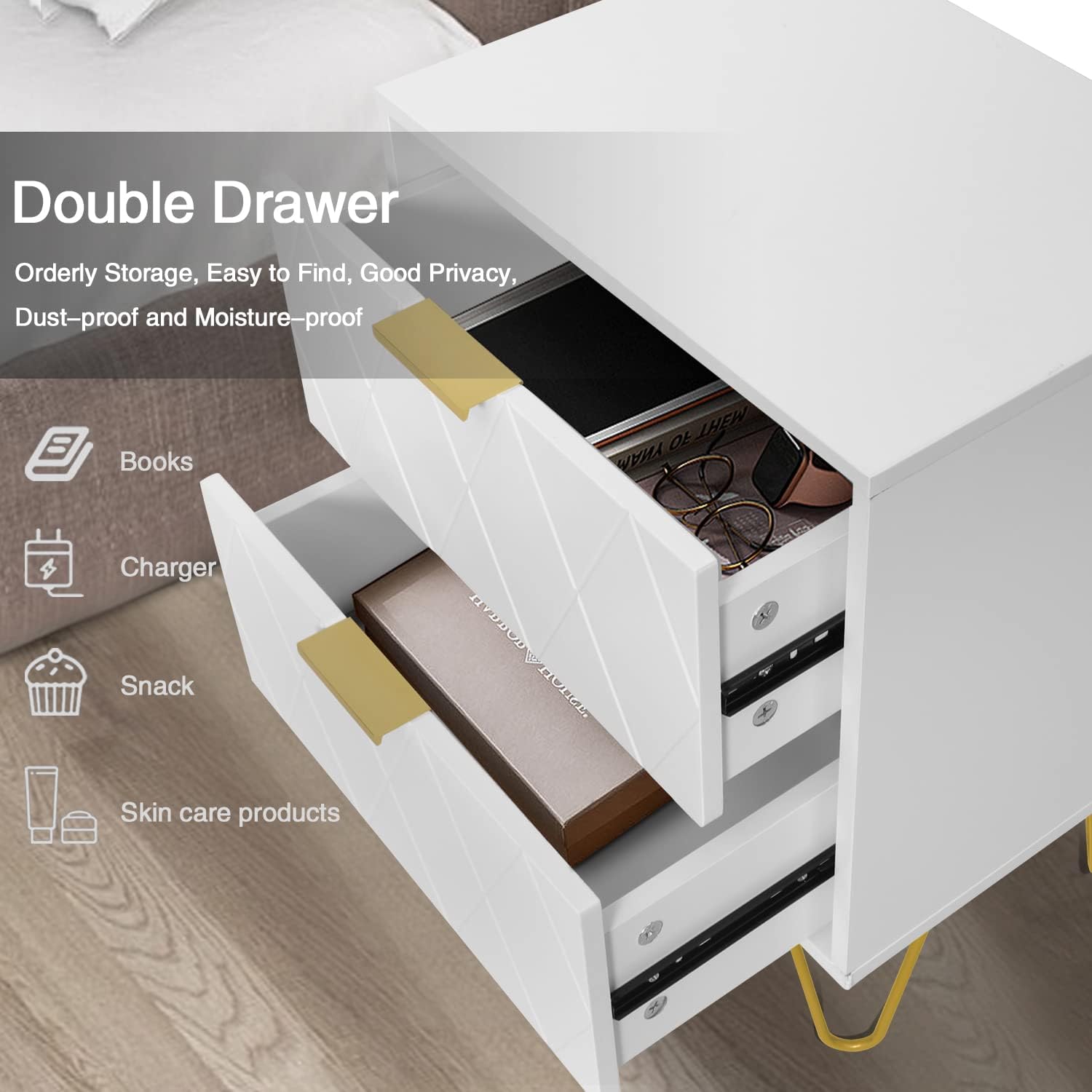 Anbuy Bedroom Sets 3 Pieces White Modern Nightstands and 9 Drawer Dresser Sets Bedside Table Set Bedroom Set 3 Pcs White
