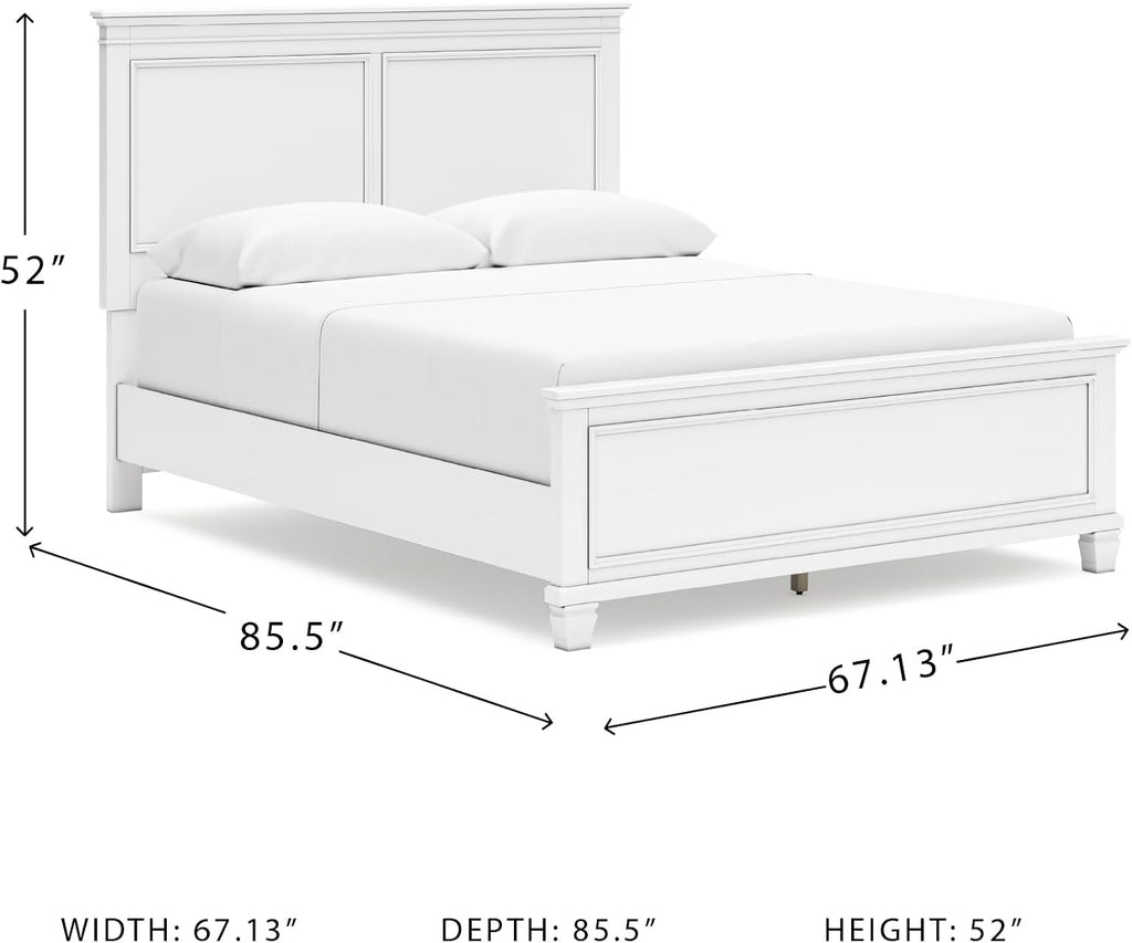 Signature Design by Ashley Fortman Transitional Queen Panel Bed with Tapered Feet, Foundation or Box Spring Needed, White