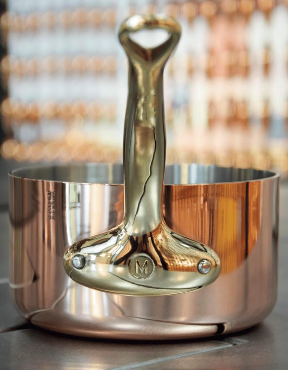 Mauviel M'Heritage 200 B 2mm Polished Copper & Stainless Steel Chef Pan With Lid, And Brass, 3.7-qt, Made in France