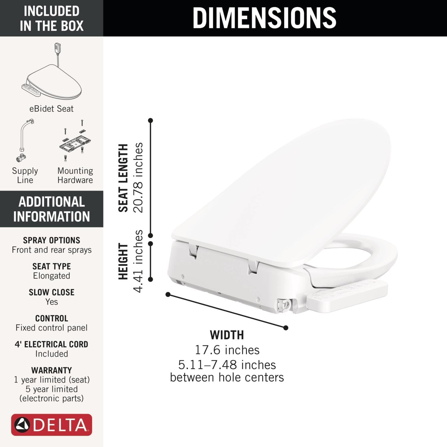 Delta Faucet Refresh Standard Elongated Electric Bidet Toilet Seat, Warm Water Bidet, Bidet Attachment for Toilet, Toilet Seat Bidet, Bidet Toilet Seat Elongated, White 893005E-WH