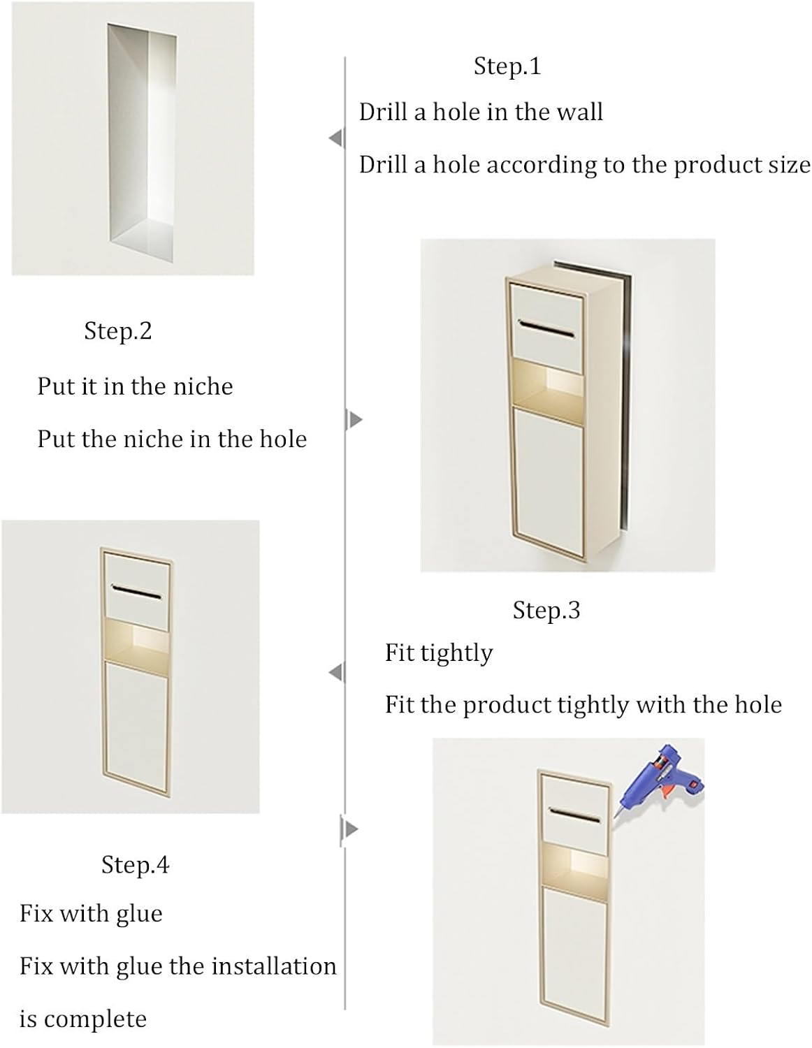 Sleek Modern Stainless Steel Bathroom Accessories Set - Toilet Paper Holder, Shower Caddy, Trash Can, Recessed Brush Holder & Storage Rack - Stylish White Organizer for Clean Spaces