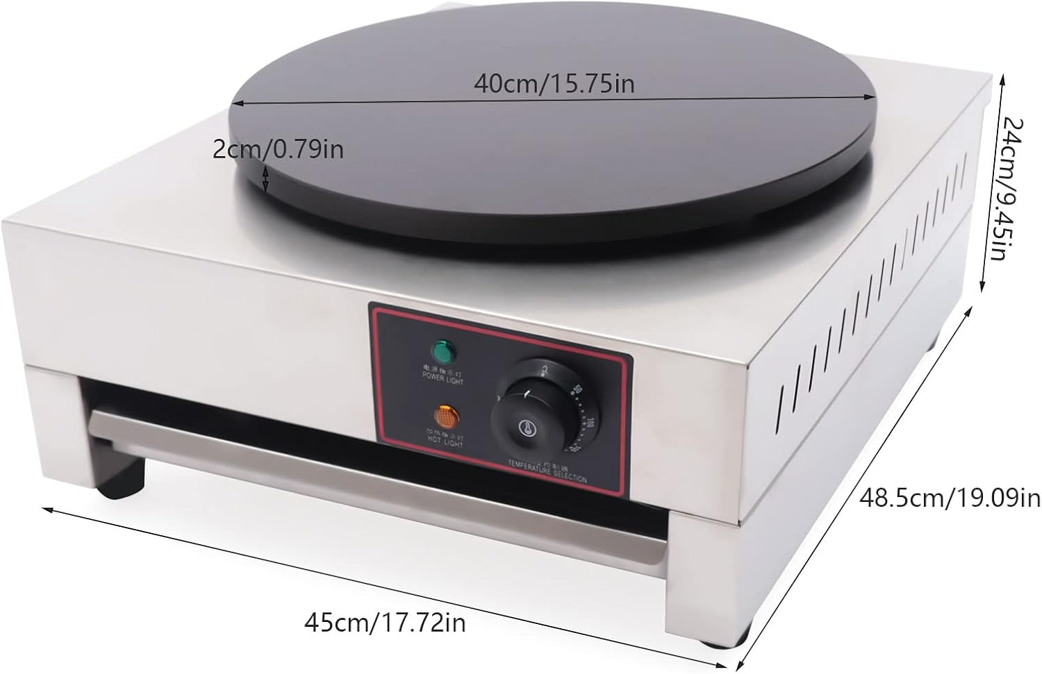 Commercial Crepe Maker Electric Griddle Crepe Maker 16 Inch 1700W Nonstick Professional Crepe Machine Maker, Round Crepe Griddle, 122°F-572°F Temp. Range for Crepes, Blintzes, Tortillas
