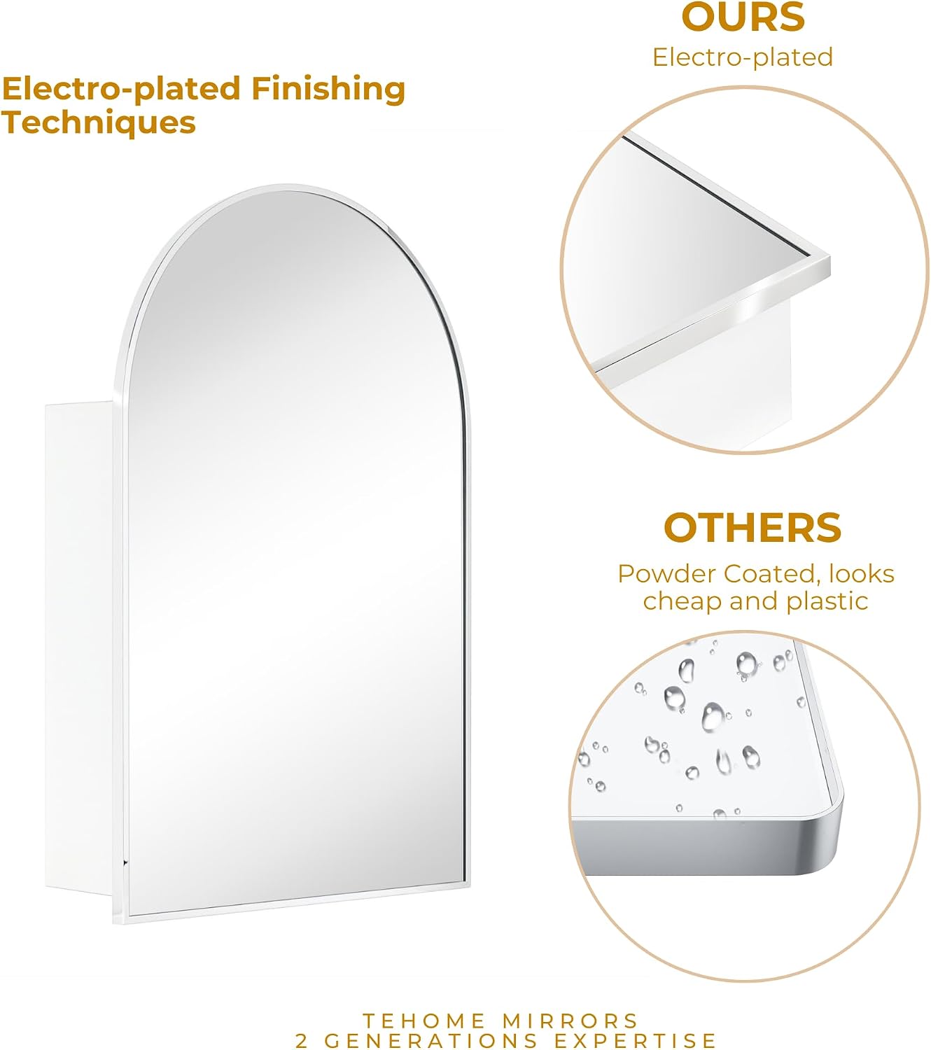 TEHOME 20 x 30'' Polished Nickel Arched Bathroom Medicine Cabinet with Mirror Recessed and Surface Mount Medicine Cabinet Mirror