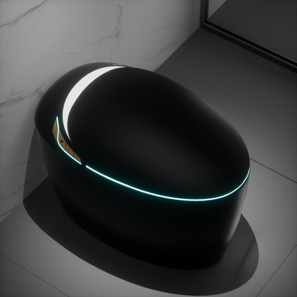 SouNor Black Tankless Smart Toilet with Bidet Built In, Heated Seat, Warm Water and Dry, Comfort Height Night Light, Auto Flush, Auto Open & Close,Egg Design