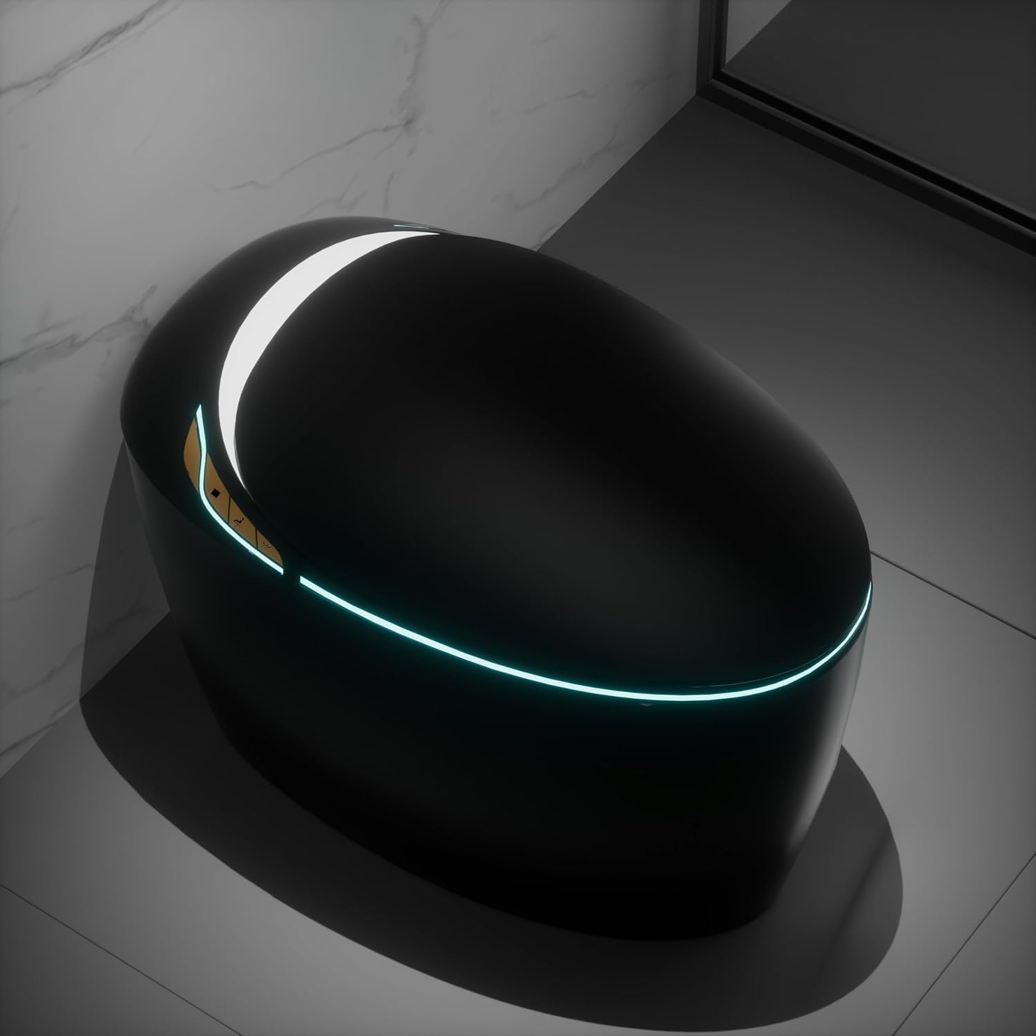 SouNor Black Tankless Smart Toilet with Bidet Built In, Heated Seat, Warm Water and Dry, Comfort Height Night Light, Auto Flush, Auto Open & Close,Egg Design