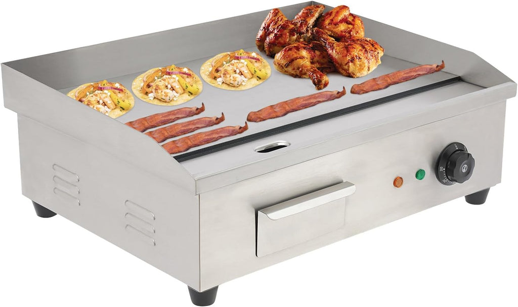 110V 3000W Commercial Teppanyaki Grill, Stainless Steel Countertop Electric Griddle, 122°F-572°F Adjustable Heat, for BBQ, Pancakes, Hamburgers Making