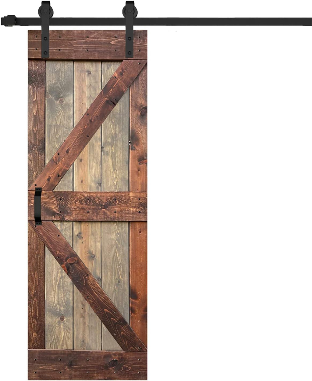 K Series 28in x 84in Brown/Walnut Finished DIY Solid Wood Interior Sliding Barn Door Slab (Hardware Kit NOT Included) - Assembly Needed
