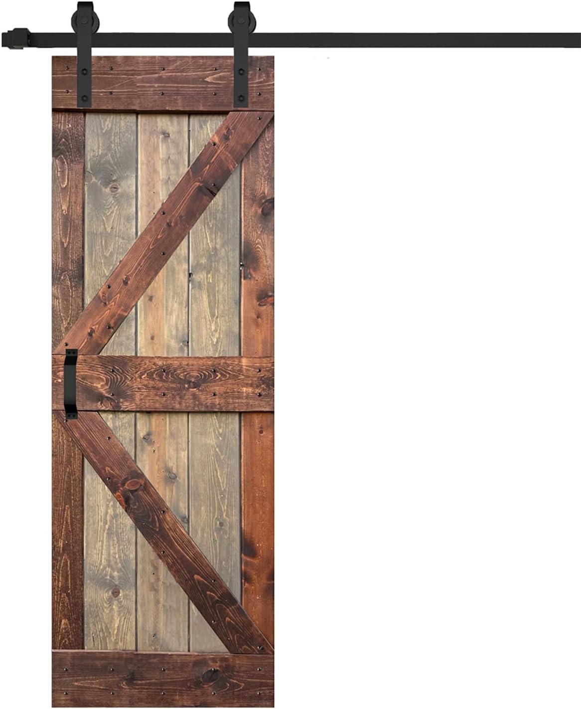 K Series 28in x 84in Brown/Walnut Finished DIY Solid Wood Interior Sliding Barn Door Slab (Hardware Kit NOT Included) - Assembly Needed