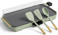XL Electric Griddle 12' x 22' with Ceramic Nonstick Coating and Removable Heat Control with 3-Piece Silicone Spoon - Sage Green Flat Top Electric Grill with Drip Tray and Backsplash