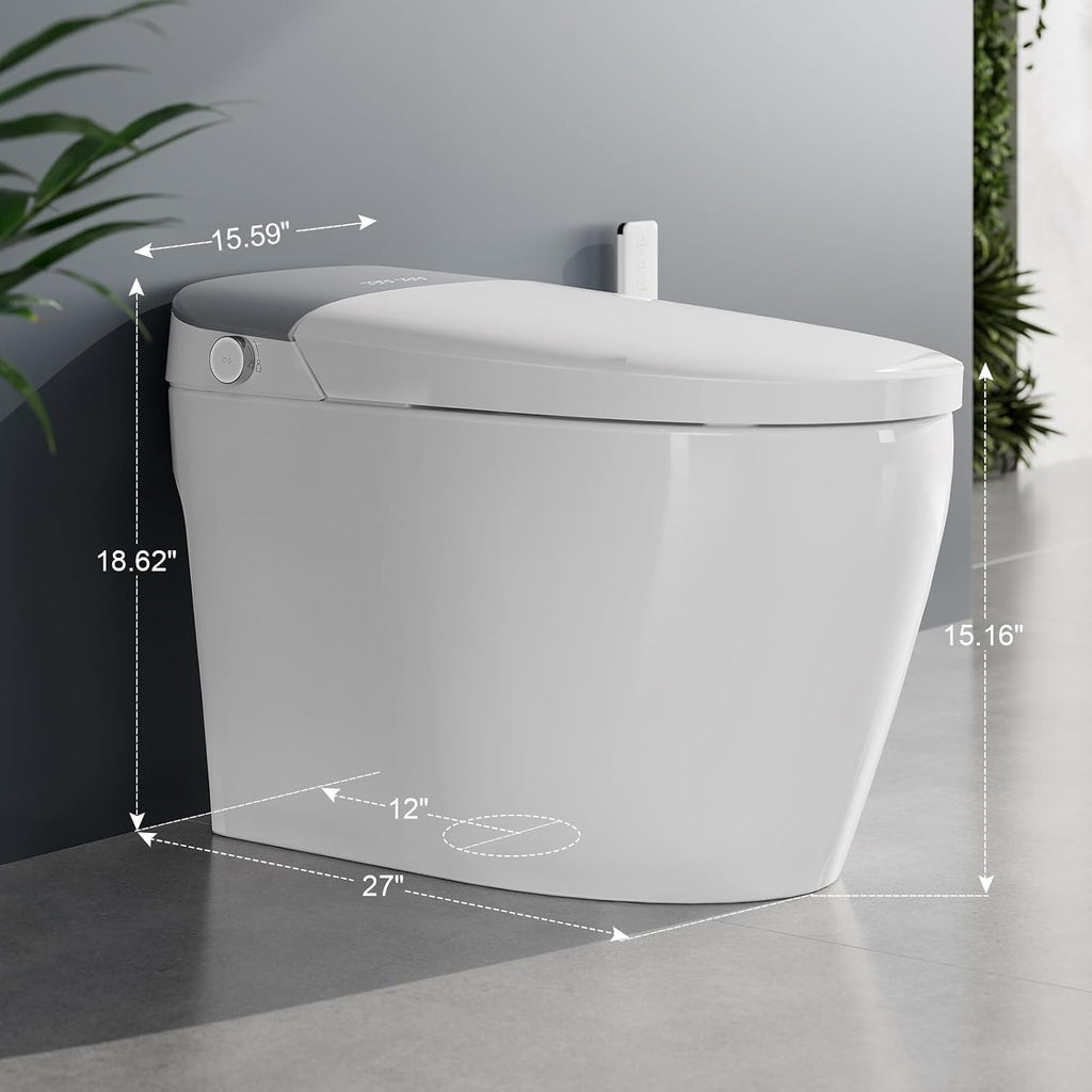 HAWKROWN Smart Toilet with Pump Assisted Flush, Foot Sensor Operation, Heated Bidet Seat, Warm Water, Dryer, Digital Display, Night Light, Tankless Toilet with Cleaning Foam Dispenser