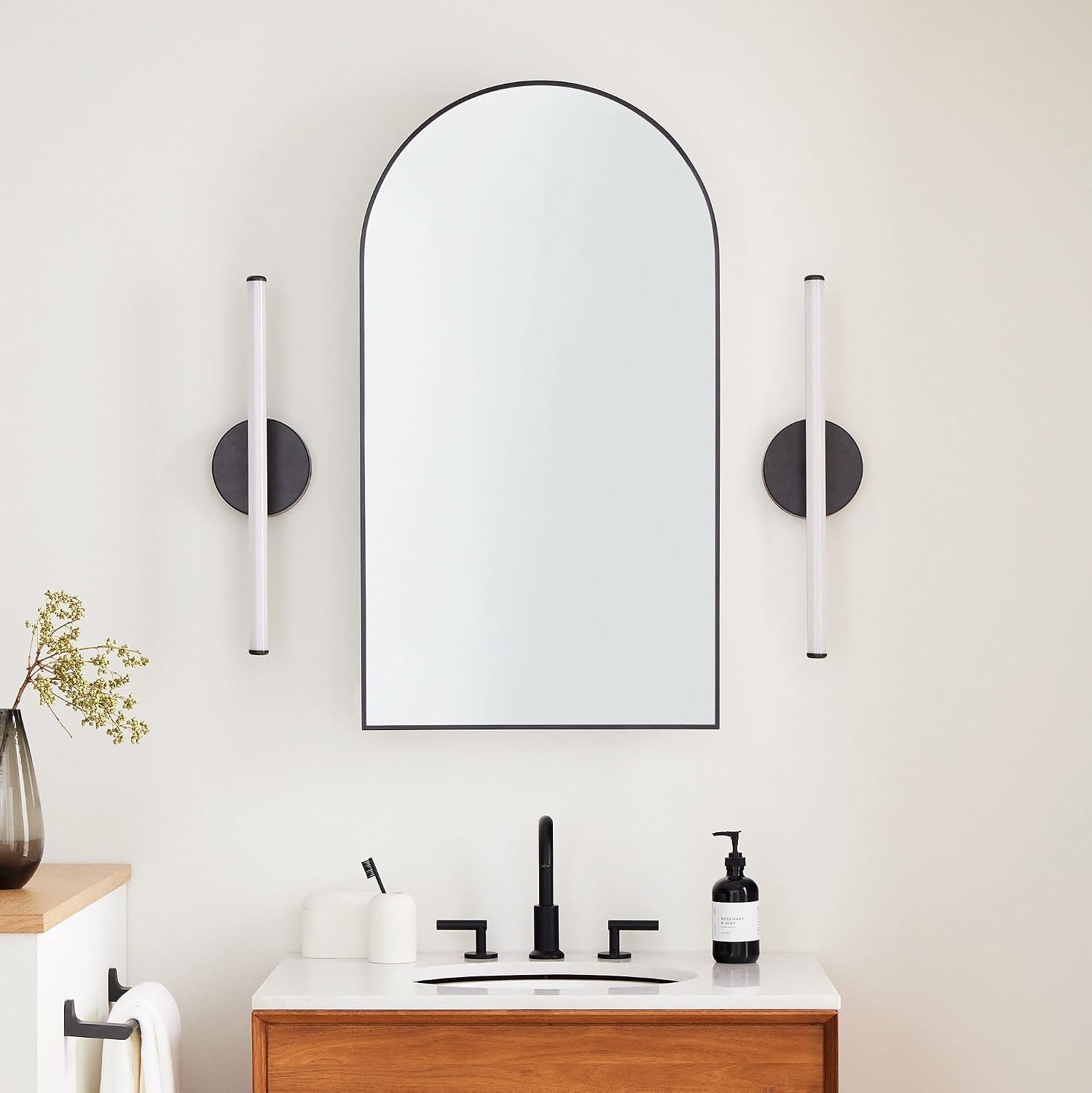 Matt Black Arched Recessed Bathroom Medicine Cabinet with Mirror Stainless Steel Metal Framed Rectangular Bathroom Cabinet with Mirror 16x28.3''